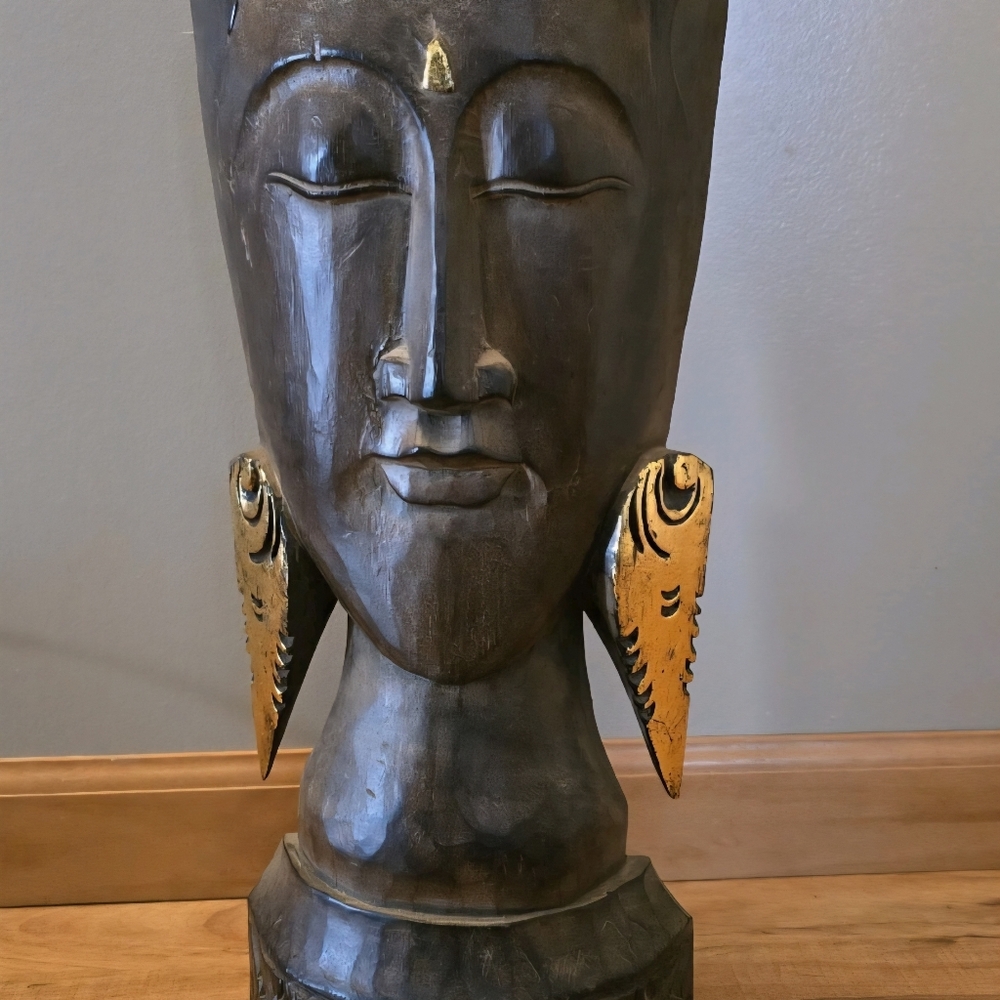 Elegant Brown And Gold Budha Head Sculpture - Picture 5 of 8